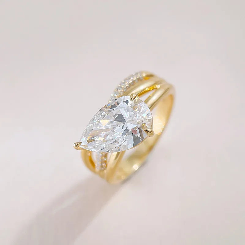 3.02 ct Celestial Pear-Cut Lab-Grown Diamond Ring in 18K Yellow Gold – APYFR0434-Y