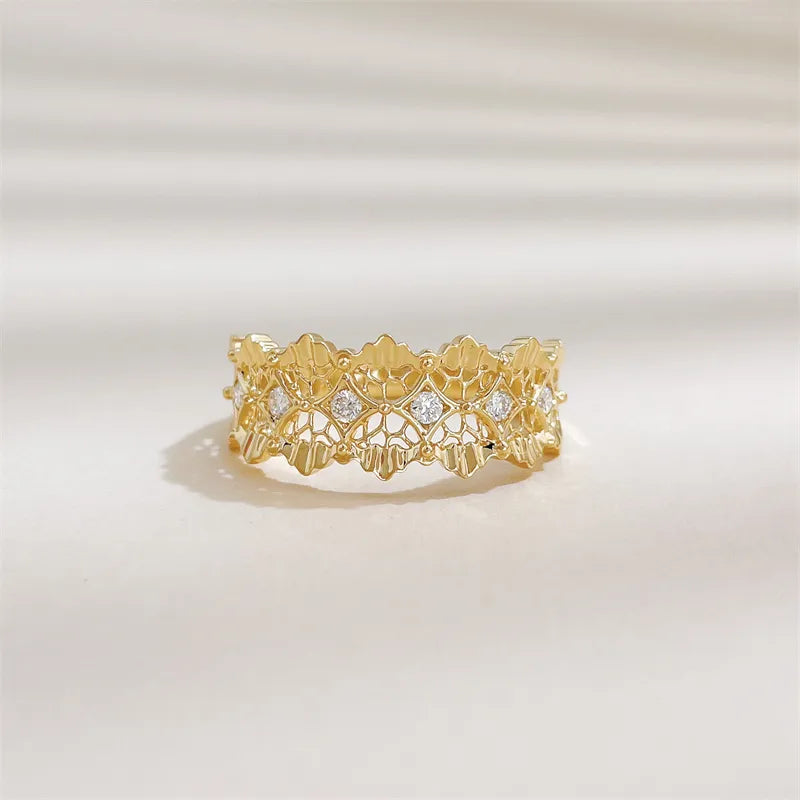 0.12 ctw Floral Round-Cut Lab-Grown Diamond Band in 18K Yellow Gold