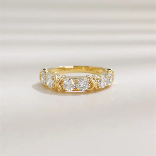 0.99 ctw Cross Round-Cut Lab-Grown Diamond Band in 18K Yellow Gold