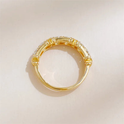 0.99 ctw Cross Round-Cut Lab-Grown Diamond Band in 18K Yellow Gold