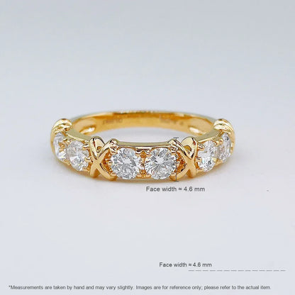 0.99 ctw Cross Round-Cut Lab-Grown Diamond Band in 18K Yellow Gold