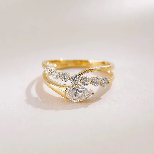 0.56 ct Vintage Pear-Cut Lab-Grown Diamond Ring in 18K Yellow Gold – APYFR0452-Y