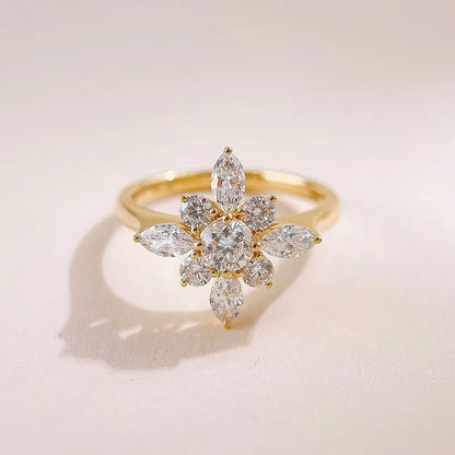 0.3 ct Cross Pavé Mixed-Cut Lab-Grown Diamond Ring in 18K Yellow Gold
