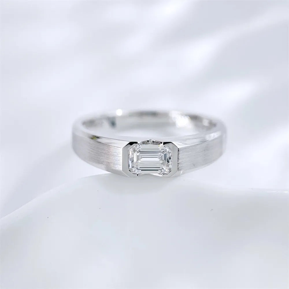 0.53 ct Minimalist Emerald-Cut Lab-Grown Diamond Ring in 18K White Gold – APYMR0001-W