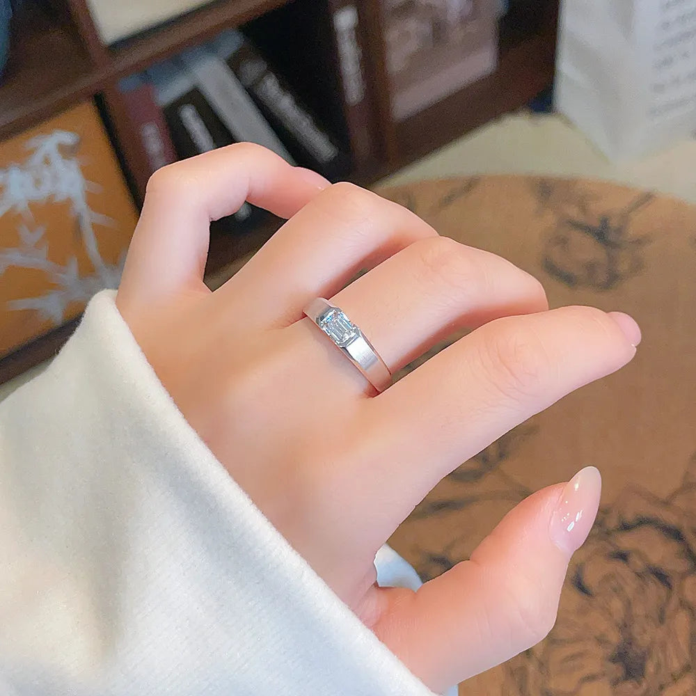 0.53 ct Minimalist Emerald-Cut Lab-Grown Diamond Ring in 18K White Gold – APYMR0001-W