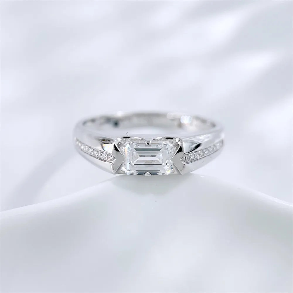 1 ct Minimalist Emerald-Cut Lab-Grown Diamond Ring in 18K White Gold – APYMR0002-W
