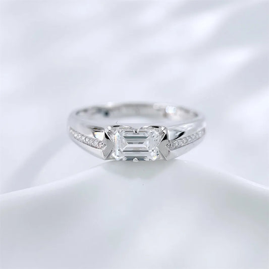1 ct Minimalist Emerald-Cut Lab-Grown Diamond Ring in 18K White Gold – APYMR0002-W