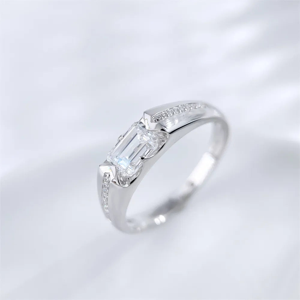1 ct Minimalist Emerald-Cut Lab-Grown Diamond Ring in 18K White Gold – APYMR0002-W