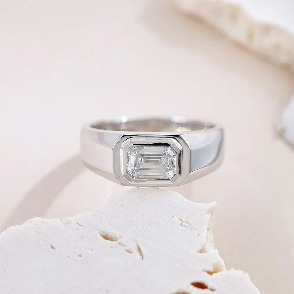 1.07 ct Minimalist Emerald-Cut Lab-Grown Diamond Ring in 18K White Gold – APYMR0005-W