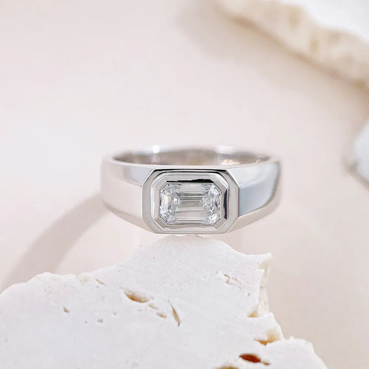 1.07 ct Minimalist Emerald-Cut Lab-Grown Diamond Ring in 18K White Gold – APYMR0005-W