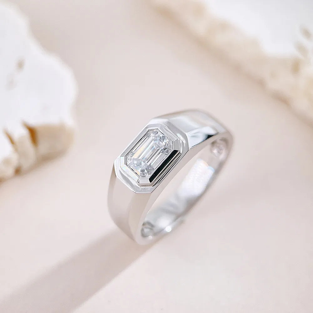 1.07 ct Minimalist Emerald-Cut Lab-Grown Diamond Ring in 18K White Gold – APYMR0005-W