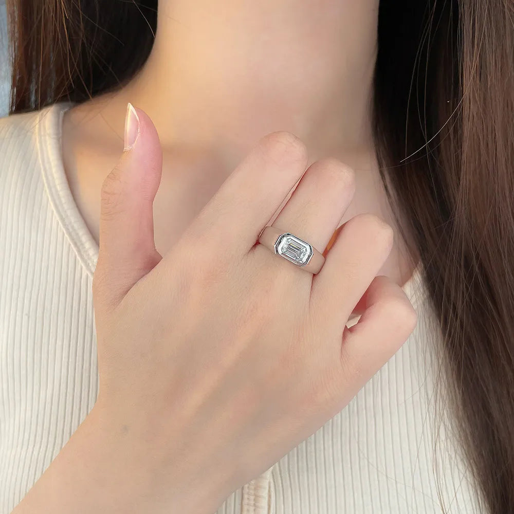 1.07 ct Minimalist Emerald-Cut Lab-Grown Diamond Ring in 18K White Gold – APYMR0005-W