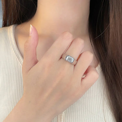 1.07 ct Minimalist Emerald-Cut Lab-Grown Diamond Ring in 18K White Gold – APYMR0005-W