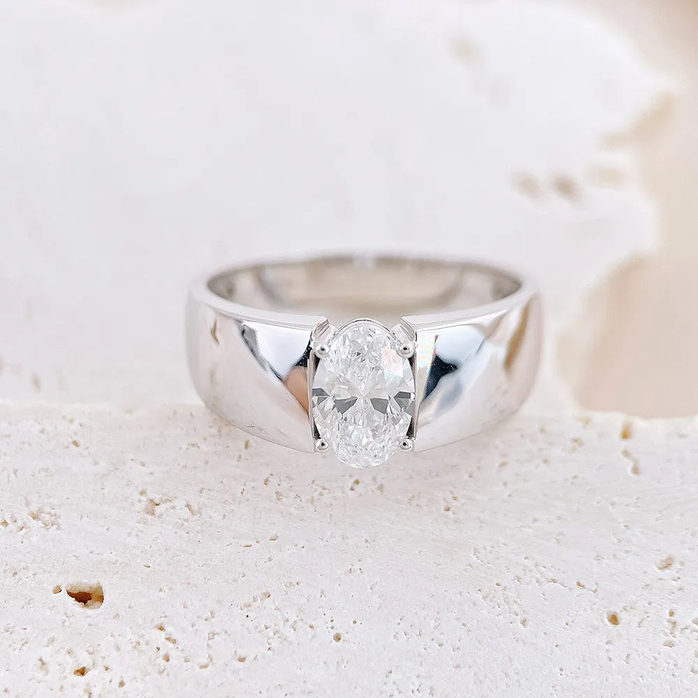 1.08 ct Minimalist Oval-Cut Lab-Grown Diamond Ring in 18K White Gold
