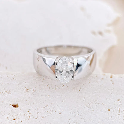 1.08 ct Minimalist Oval-Cut Lab-Grown Diamond Ring in 18K White Gold