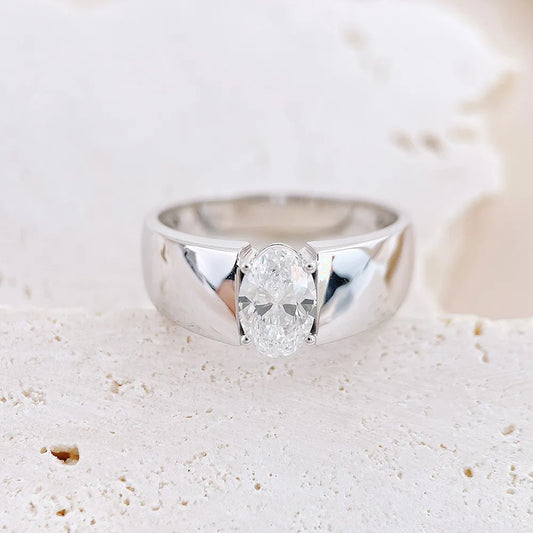 1.08 ct Minimalist Oval-Cut Lab-Grown Diamond Ring in 18K White Gold