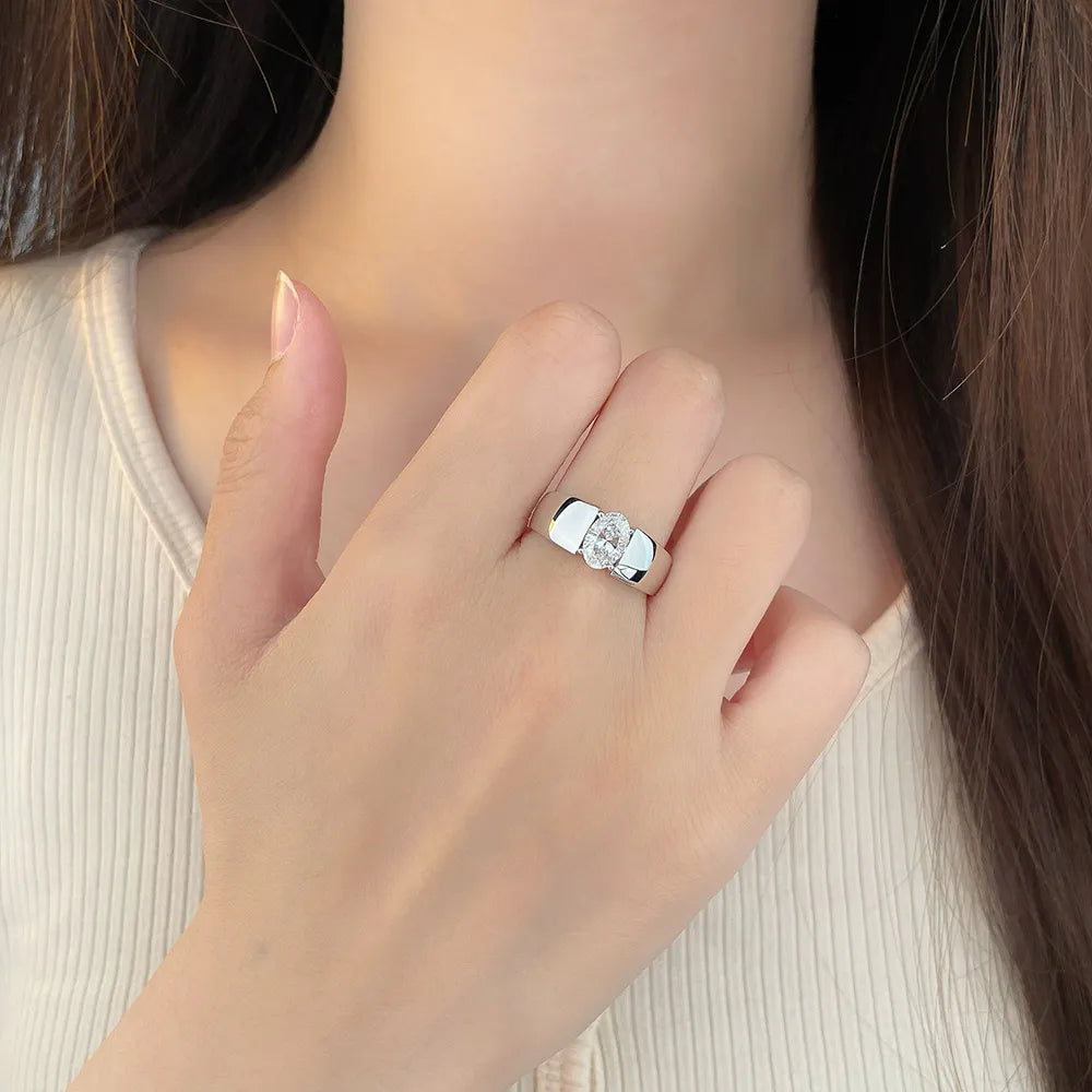 1.08 ct Minimalist Oval-Cut Lab-Grown Diamond Ring in 18K White Gold