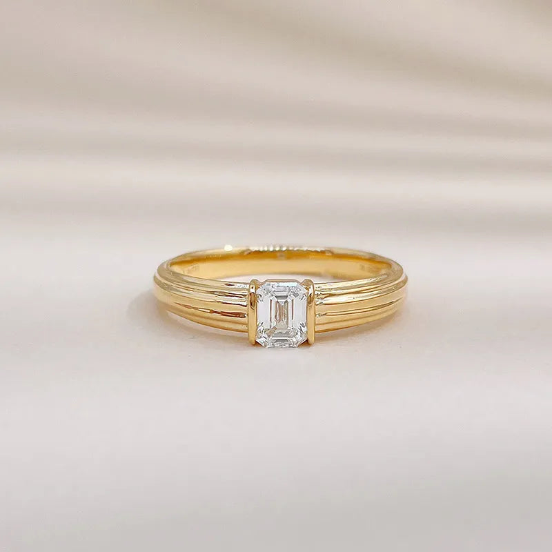 0.54 ct Vintage Emerald-Cut Lab-Grown Diamond Ring in 18K Yellow Gold