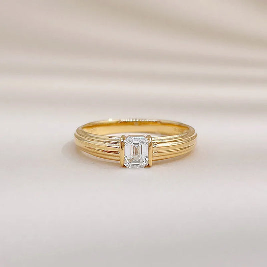 0.54 ct Vintage Emerald-Cut Lab-Grown Diamond Ring in 18K Yellow Gold