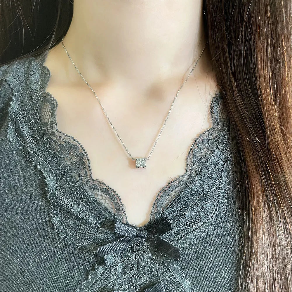 0.57 ct Minimalist Four-Prong Princess-Cut Lab-Grown Diamond Necklace in PT950 Platinum
