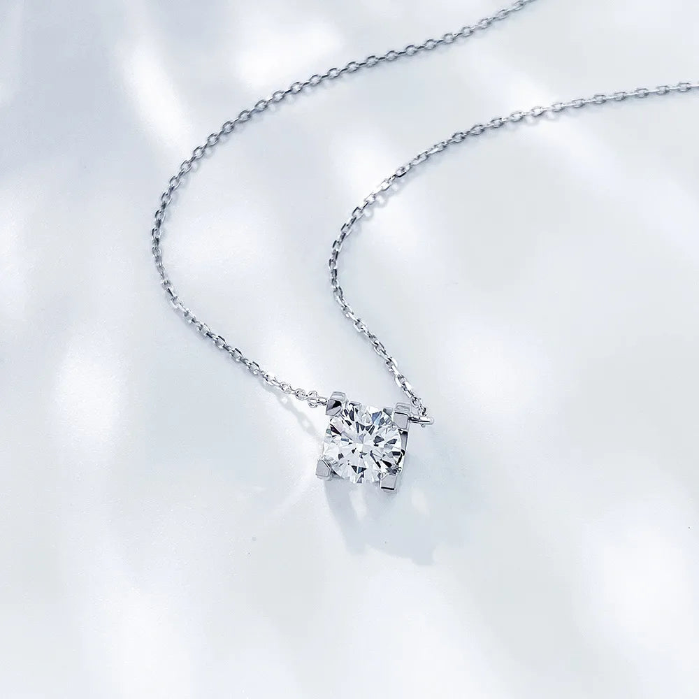 1 ct Minimalist Four-Prong Round-Cut Lab-Grown Diamond Necklace in 18K White Gold – APYN0003-W