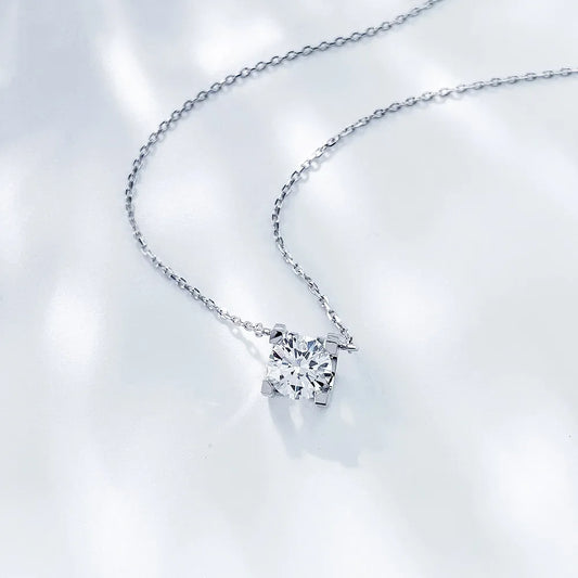 1 ct Minimalist Four-Prong Round-Cut Lab-Grown Diamond Necklace in 18K White Gold – APYN0003-W