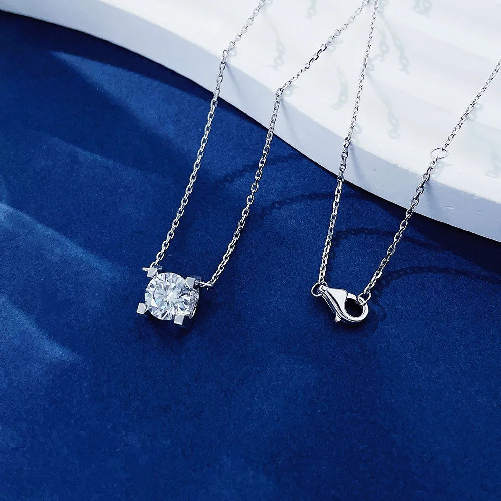1 ct Minimalist Four-Prong Round-Cut Lab-Grown Diamond Necklace in 18K White Gold – APYN0003-W