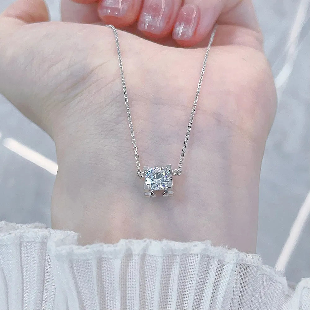 1 ct Minimalist Four-Prong Round-Cut Lab-Grown Diamond Necklace in 18K White Gold – APYN0003-W