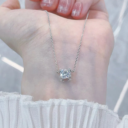 1 ct Minimalist Four-Prong Round-Cut Lab-Grown Diamond Necklace in 18K White Gold – APYN0003-W