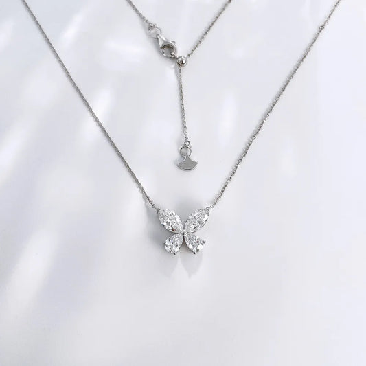 1.7 ctw Butterfly Adjustable Mixed-Cut Lab-Grown Diamond Necklace in 18K White Gold – APYN0005-W