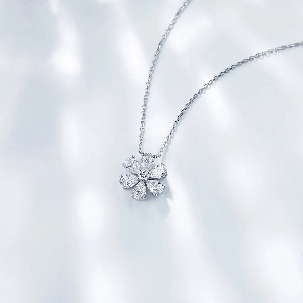 0.97 ctw Floral Round-Cut Lab-Grown Diamond Necklace in 18K White Gold – APYN0006-W