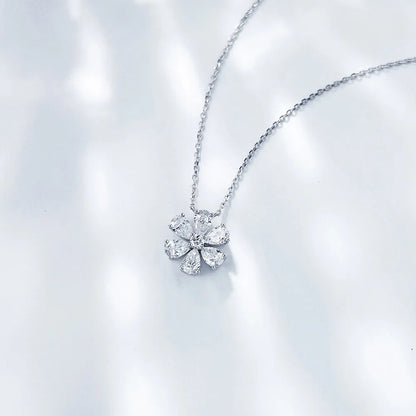 0.97 ctw Floral Round-Cut Lab-Grown Diamond Necklace in 18K White Gold – APYN0006-W