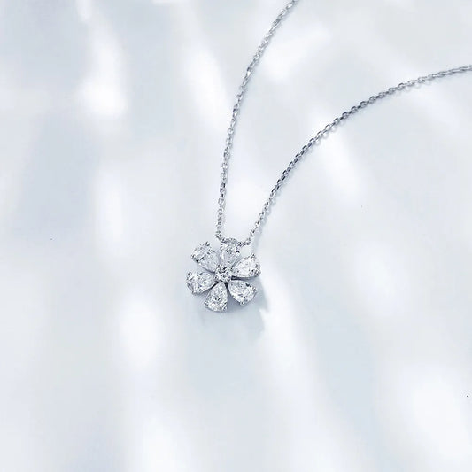 0.97 ctw Floral Round-Cut Lab-Grown Diamond Necklace in 18K White Gold – APYN0006-W