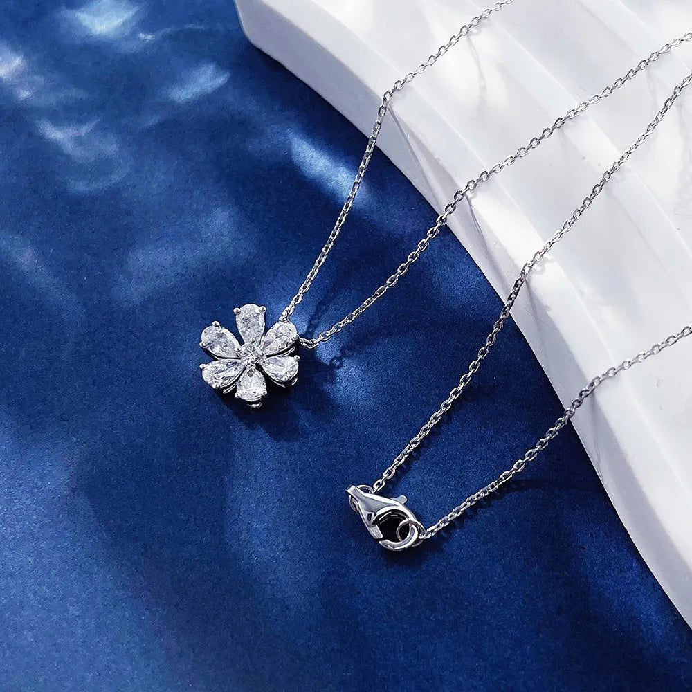 0.97 ctw Floral Round-Cut Lab-Grown Diamond Necklace in 18K White Gold – APYN0006-W