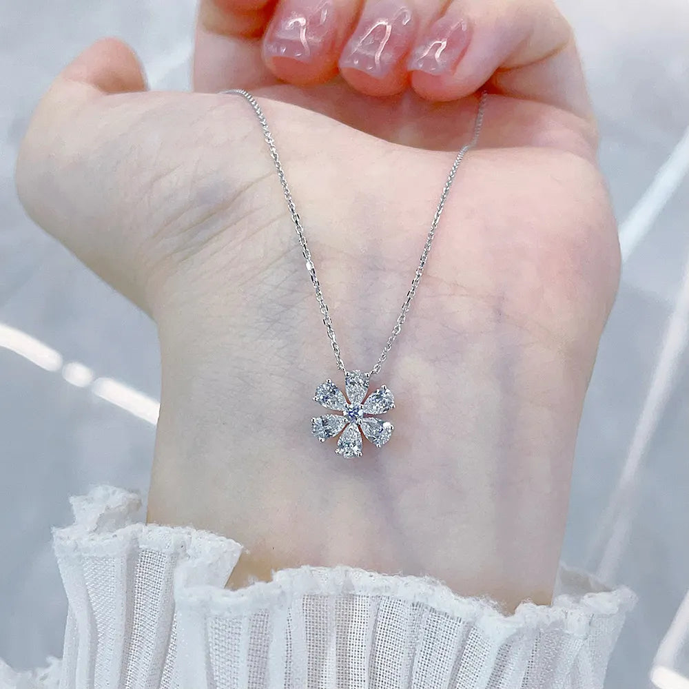 0.97 ctw Floral Round-Cut Lab-Grown Diamond Necklace in 18K White Gold – APYN0006-W