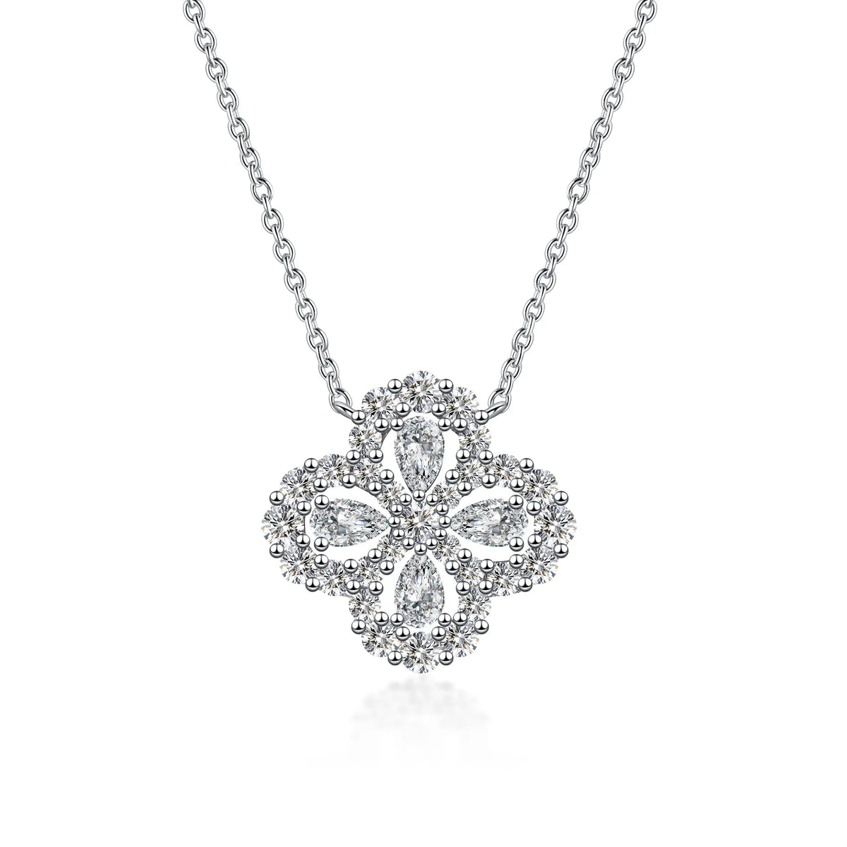 1.17 ctw Four-Leaf Clover Adjustable Mixed-Cut Lab-Grown Diamond Necklace in PT950 Platinum