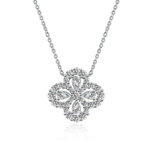 1.17 ctw Four-Leaf Clover Adjustable Mixed-Cut Lab-Grown Diamond Necklace in PT950 Platinum