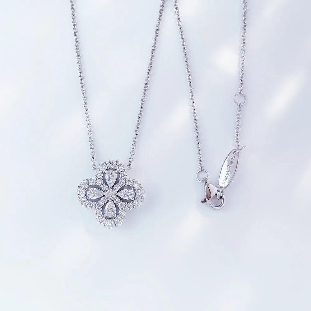 1.17 ctw Four-Leaf Clover Adjustable Mixed-Cut Lab-Grown Diamond Necklace in PT950 Platinum