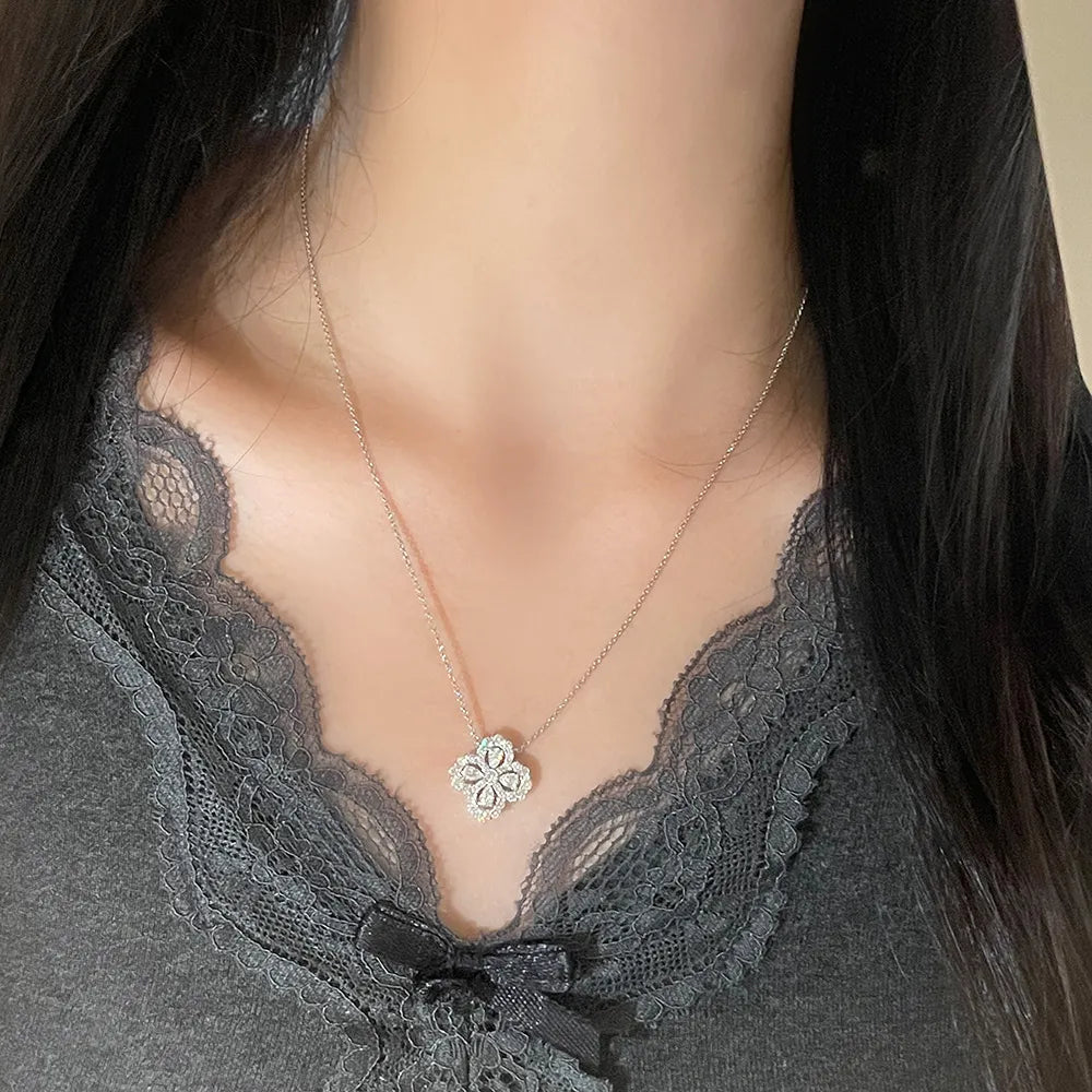 1.17 ctw Four-Leaf Clover Adjustable Mixed-Cut Lab-Grown Diamond Necklace in PT950 Platinum