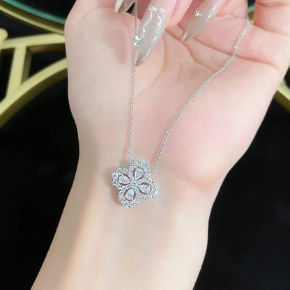 1.17 ctw Four-Leaf Clover Adjustable Mixed-Cut Lab-Grown Diamond Necklace in PT950 Platinum