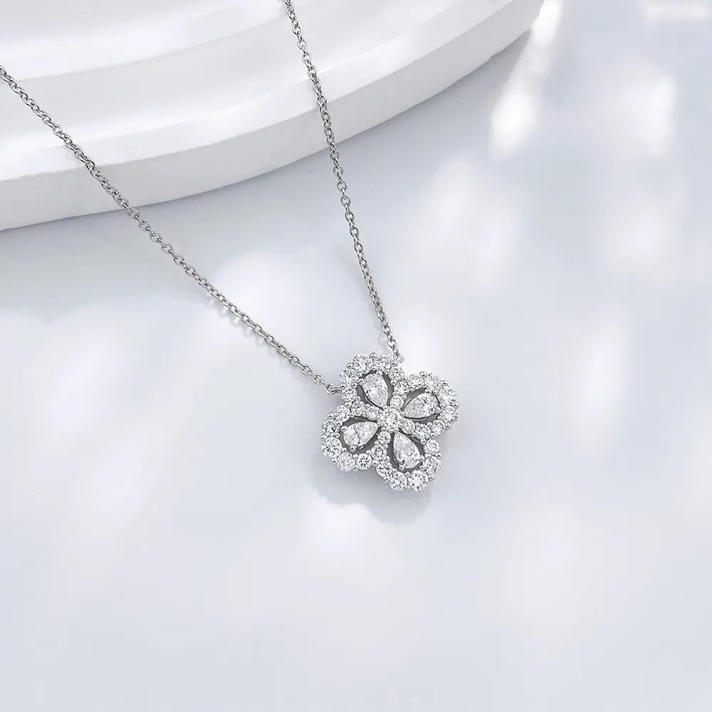 1.14 ctw Four-Leaf Clover Mixed-Cut Lab-Grown Diamond Necklace in 18K White Gold