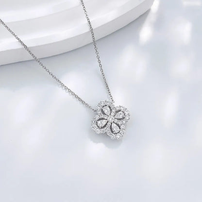 1.14 ctw Four-Leaf Clover Mixed-Cut Lab-Grown Diamond Necklace in 18K White Gold