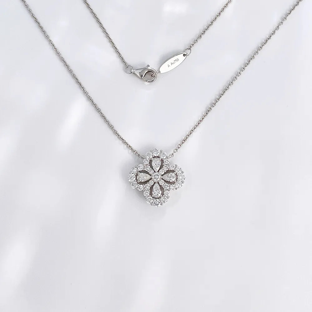 1.14 ctw Four-Leaf Clover Mixed-Cut Lab-Grown Diamond Necklace in 18K White Gold
