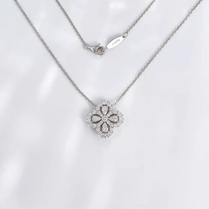 1.14 ctw Four-Leaf Clover Mixed-Cut Lab-Grown Diamond Necklace in 18K White Gold