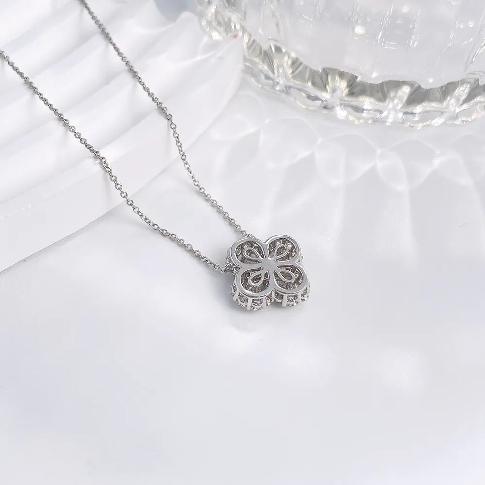 1.14 ctw Four-Leaf Clover Mixed-Cut Lab-Grown Diamond Necklace in 18K White Gold