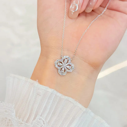 1.14 ctw Four-Leaf Clover Mixed-Cut Lab-Grown Diamond Necklace in 18K White Gold