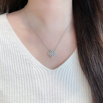 1.14 ctw Four-Leaf Clover Mixed-Cut Lab-Grown Diamond Necklace in 18K White Gold
