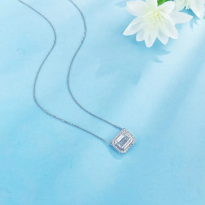 1.09 ct Minimalist Emerald-Cut Lab-Grown Diamond Necklace in 18K White Gold