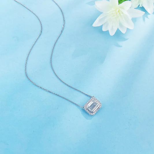 1.09 ct Minimalist Emerald-Cut Lab-Grown Diamond Necklace in 18K White Gold