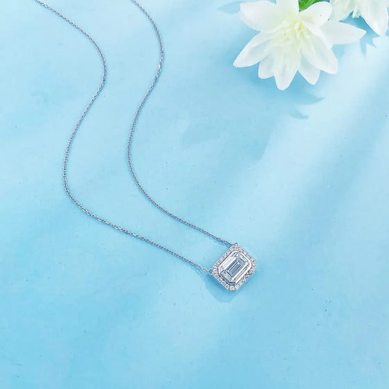 1.09 ct Minimalist Emerald-Cut Lab-Grown Diamond Necklace in 18K White Gold